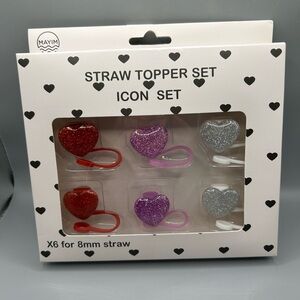 Multicolor Glitter Heart Straw Toppers Tumbler Accessories Set Of 6 NEW